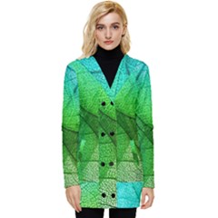Sunlight Filtering Through Transparent Leaves Green Blue Button Up Hooded Coat  by Ket1n9