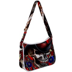Confederate Flag Usa America United States Csa Civil War Rebel Dixie Military Poster Skull Zip Up Shoulder Bag by Ket1n9