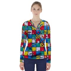 Snakes And Ladders V-neck Long Sleeve Top by Ket1n9
