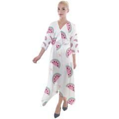 Watermelon Wallpapers  Creative Illustration And Patterns Quarter Sleeve Wrap Front Maxi Dress by Ket1n9