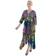 Abstract-vibrant-colour-cityscape Quarter Sleeve Wrap Front Maxi Dress by Ket1n9