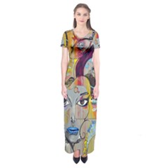 Graffiti-mural-street-art-painting Short Sleeve Maxi Dress by Ket1n9