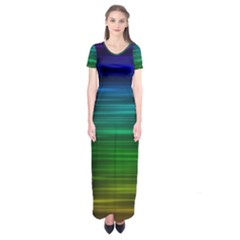Blue And Green Lines Short Sleeve Maxi Dress by Ket1n9