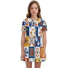 Mexican-talavera-pattern-ceramic-tiles-with-flower-leaves-bird-ornaments-traditional-majolica-style- Kids  Sweet Collar Dress by Ket1n9