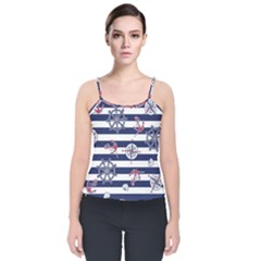 Seamless-marine-pattern Velvet Spaghetti Strap Top