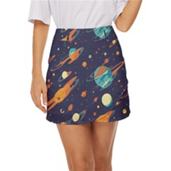Space Galaxy Planet Universe Stars Night Fantasy Mini Front Wrap Skirt by Ket1n9