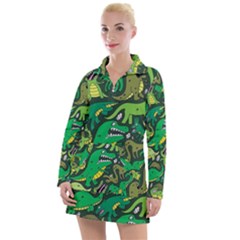 Dino Kawaii Women s Long Sleeve Casual Dress by Grandong