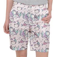 Cartoon Cat Cute Animal Design Drawing Illustration Kawaii Women s Pocket Shorts by Grandong