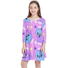 Seamless Pattern With Cute Kawaii Kittens Kids  Quarter Sleeve Skater Dress by Grandong
