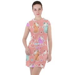 Cute Kawaii Kittens Seamless Pattern Drawstring Hooded Dress by Grandong