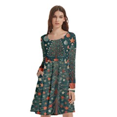 Tree Christmas Long Sleeve Knee Length Skater Dress With Pockets by Vaneshop