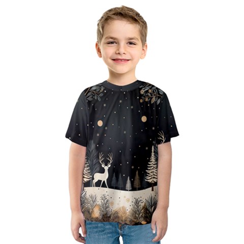 Christmas Winter Xmas Scene Nature Forest Tree Moon Kids  Sport Mesh T-shirt by Vaneshop