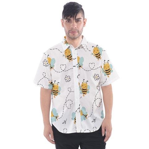 Bee Art Pattern Design Wallpaper Background Print Men s Short Sleeve Shirt by Vaneshop