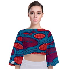 Vintage Ornate Mushroom Leafage Wallpaper Tie Back Butterfly Sleeve Chiffon Top by Vaneshop