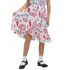 Love Mom Happy Mothers Day I Love Mom Graphic Kids  Ruffle Flared Wrap Midi Skirt by Vaneshop
