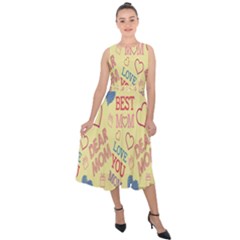 Love Mom Happy Mothers Day I Love Mom Graphic Pattern Midi Tie-back Chiffon Dress by Vaneshop