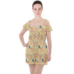 Love Mom Happy Mothers Day I Love Mom Graphic Pattern Ruffle Cut Out Chiffon Playsuit by Vaneshop