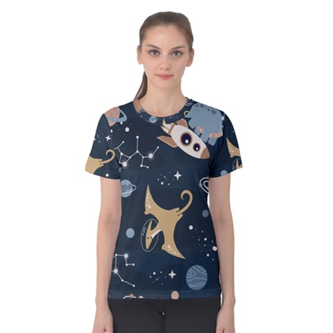 Space Theme Art Pattern Design Wallpaper Women s Cotton T-shirt by Vaneshop
