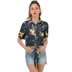 Space Theme Art Pattern Design Wallpaper Tie Front Shirt  by Vaneshop