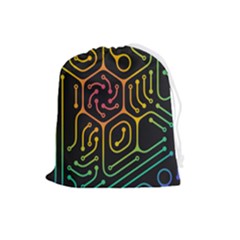 Circuit Hexagonal Geometric Pattern Background Pattern Drawstring Pouch (large) by Vaneshop