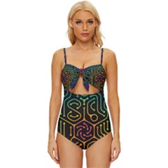 Circuit Hexagonal Geometric Pattern Background Pattern Knot Front One-piece Swimsuit by Vaneshop