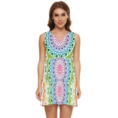 Mandala Pattern Rainbow Pride Tiered Sleeveless Mini Dress by Vaneshop