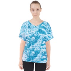 Blue Ocean Wave Texture V-neck Dolman Drape Top by Jack14