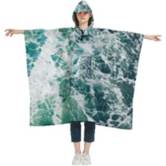 Blue Ocean Waves Women s Hooded Rain Ponchos by Jack14