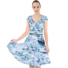 Ocean Wave Cap Sleeve Front Wrap Midi Dress by Jack14