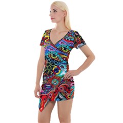 Vector Art Pattern - Short Sleeve Asymmetric Mini Dress by Amaryn4rt