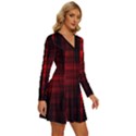 Black And Red Backgrounds Long Sleeve Deep V Mini Dress  View3