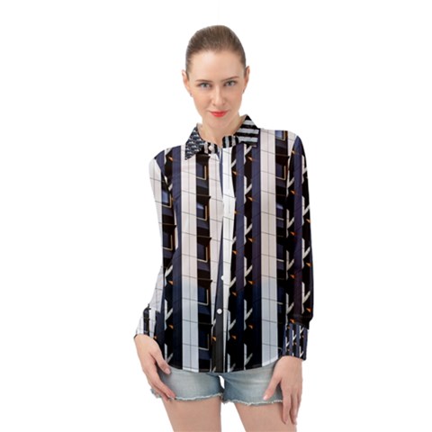 Architecture-building-pattern Long Sleeve Chiffon Shirt by Amaryn4rt