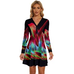 Flower Pattern-design-abstract-background Long Sleeve Deep V Mini Dress  by Amaryn4rt