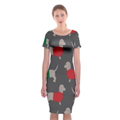 Cute Dachshund Dogs Wearing Jumpers Wallpaper Pattern Background Classic Short Sleeve Midi Dress by Amaryn4rt