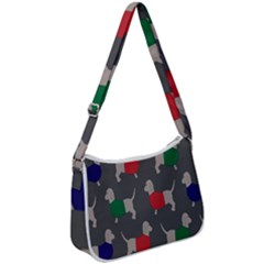 Cute Dachshund Dogs Wearing Jumpers Wallpaper Pattern Background Zip Up Shoulder Bag by Amaryn4rt