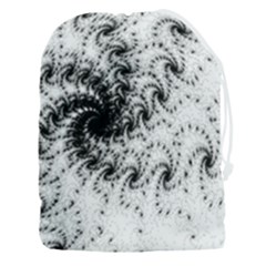 Fractal Black Spiral On White Drawstring Pouch (3xl) by Amaryn4rt