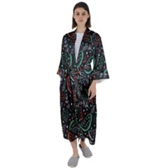 Seamless-vector-pattern-with-watermelons-mint -- Maxi Satin Kimono by Amaryn4rt
