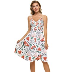 Seamless-vector-pattern-with-watermelons-mint Sleeveless Tie Front Chiffon Dress by Amaryn4rt
