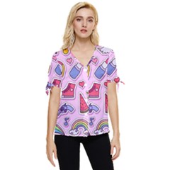 Fashion-patch-set Bow Sleeve Button Up Top by Amaryn4rt