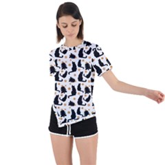 Black-cat-star-christmas-tree Asymmetrical Short Sleeve Sports T-shirt by Amaryn4rt
