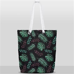 Abstract-seamless-pattern-with-tropical-leaves Full Print Rope Handle Tote (small) by Amaryn4rt