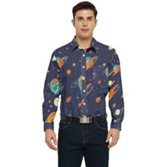 Space Galaxy Planet Universe Stars Night Fantasy Men s Long Sleeve Pocket Shirt  by Pakjumat