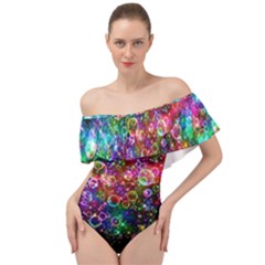 Psychedelic Bubbles Abstract Off Shoulder Velour Bodysuit  by Modalart