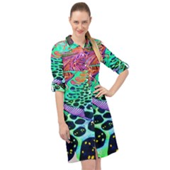 Psychedelic Blacklight Drawing Shapes Art Long Sleeve Mini Shirt Dress by Modalart