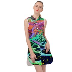 Psychedelic Blacklight Drawing Shapes Art Sleeveless Shirt Dress by Modalart