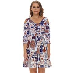 Artistic Psychedelic Doodle Shoulder Cut Out Zip Up Dress by Modalart