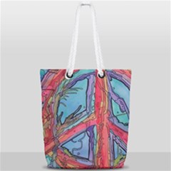Hippie Peace Sign Psychedelic Trippy Full Print Rope Handle Tote (small) by Modalart