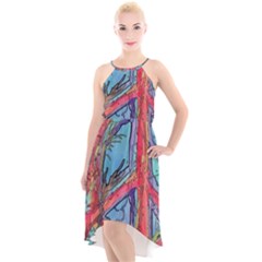 Hippie Peace Sign Psychedelic Trippy High-low Halter Chiffon Dress  by Modalart