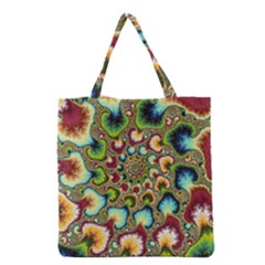 Colorful Psychedelic Fractal Trippy Grocery Tote Bag by Modalart
