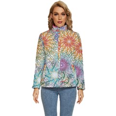 Psychedelic Flowers Yellow Abstract Psicodelia Women s Puffer Bubble Jacket Coat by Modalart